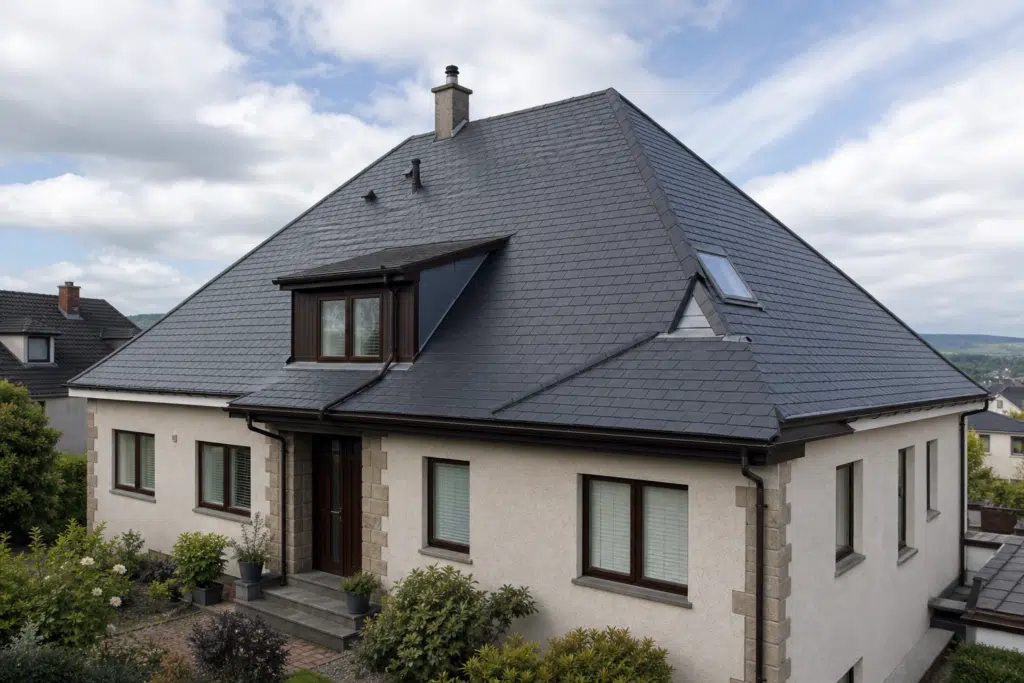 Tiled roof on a residential property representing roof repair services in Glenrothes