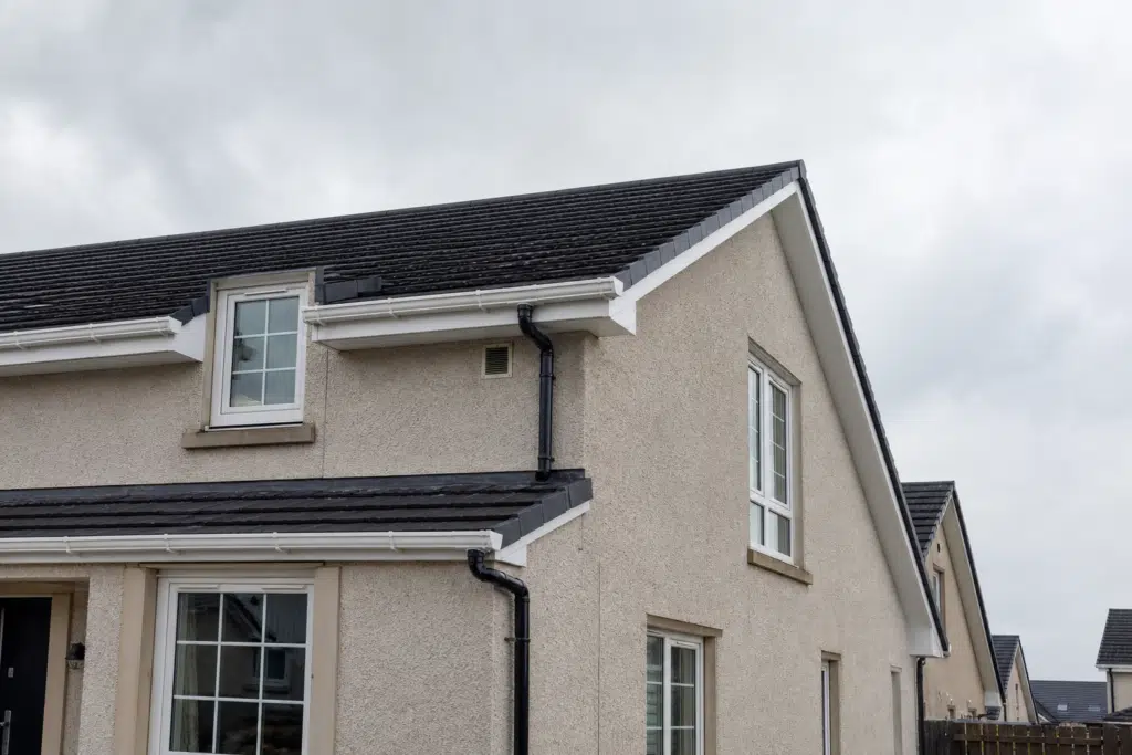 uPVC fascias, soffits and guttering along the roof edge of a Scottish home